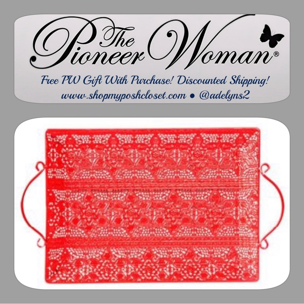 🌺 Rare! 🌺 NWOT The Pioneer Woman Red Lace Metal Tray - New Without Tag - Picture 6 of 7